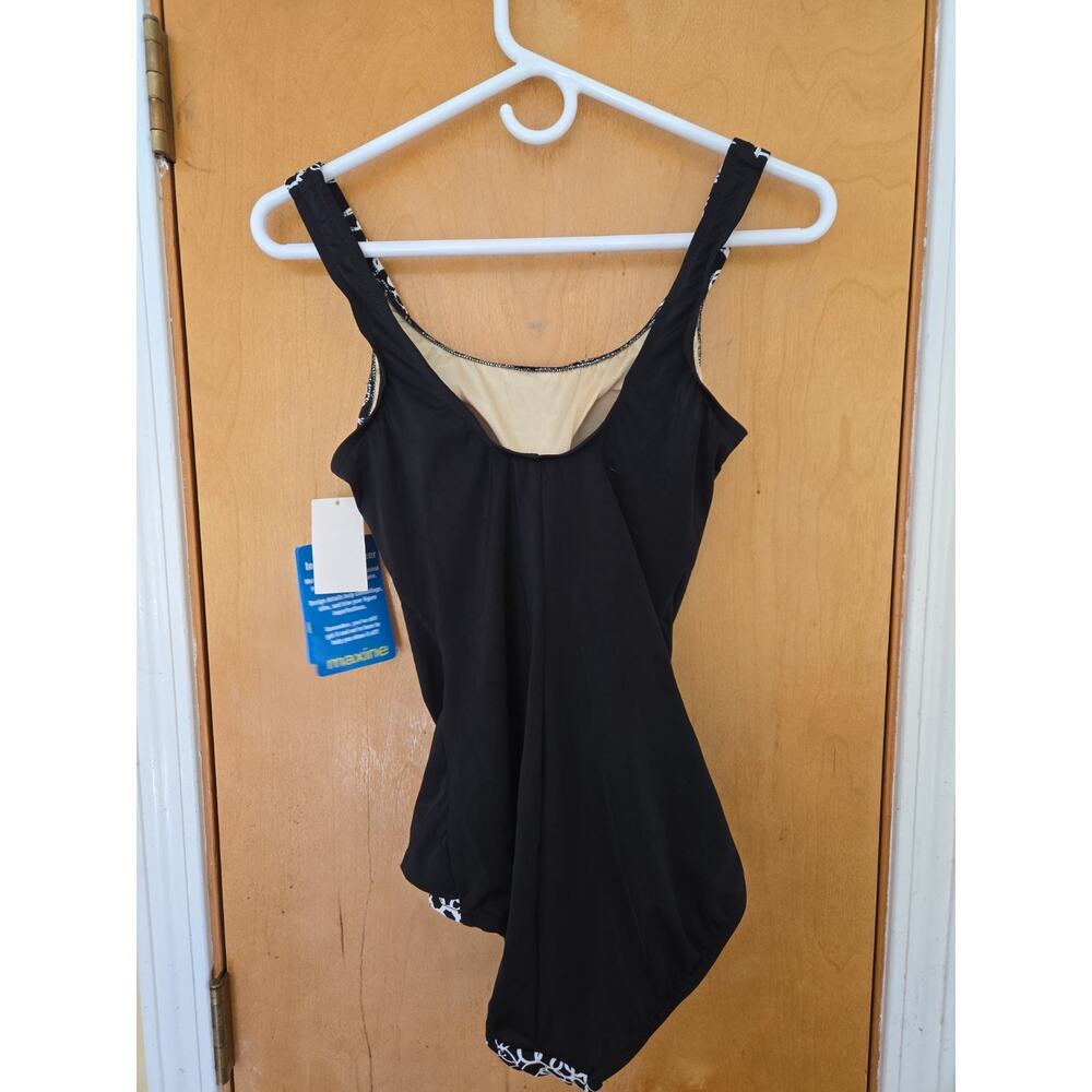 Maxine of Hollywood Sz 10 Swimsuit Swim Dress Black/White Circles New One Piece - Picture 5 of 6